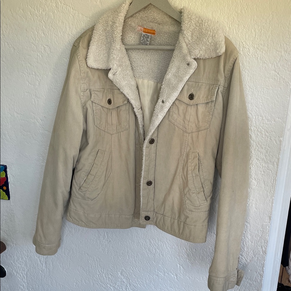 Tulle Womens Beige Sherpa-quilted‎ Lined Corduroy Boyfriend Jacket XL